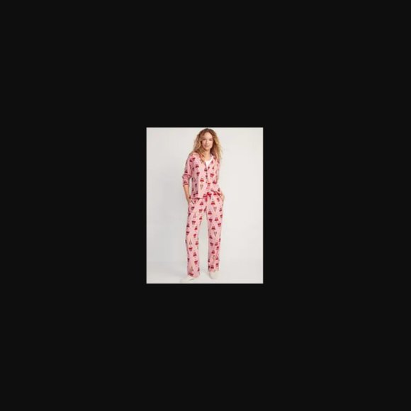 Old Navy Pink Santa Gingerbread Flannel Pajamas NWT - Size Large - Picture 1 of 6